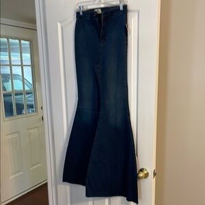 Free People Blue Flare Wide Leg Jeans